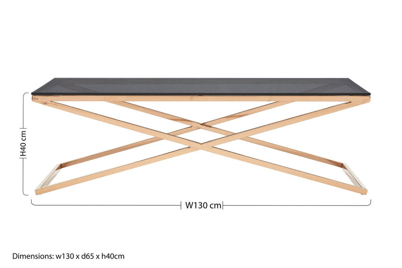 Black Glass Top and Gold Criss Cross Base Coffee Table | Montril