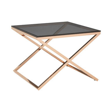 Tempered Glass Top and Steel Criss Cross Frame End Table | Montril