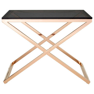 Tempered Glass Top and Steel Criss Cross Frame End Table | Montril