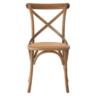 Grey Oak Wood and Rattan Cross Back Dining Chair | Lyon