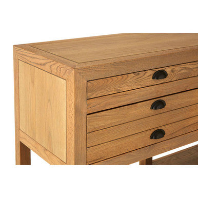Washed Grey Oak Wood Console Table with 6 Drawers and Lower Shelf | Lyon