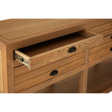 Washed Grey Oak Wood Console Table with 6 Drawers and Lower Shelf | Lyon