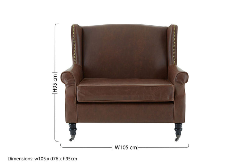 Brown Leather Effect Wing Armchair | Fulham