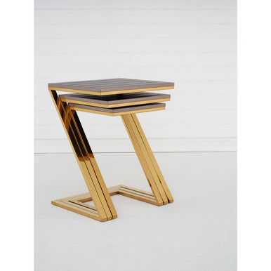 Gold Finish Z Leg Nest of 3 Tables with Metallic Faux Snakeskin | Pacific