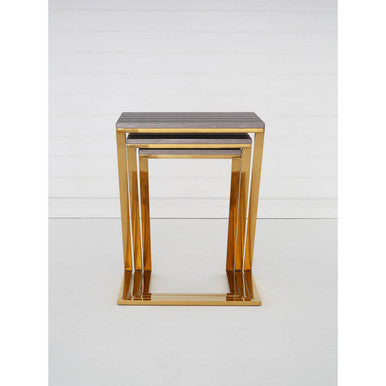 Gold Finish Z Leg Nest of 3 Tables with Metallic Faux Snakeskin | Pacific