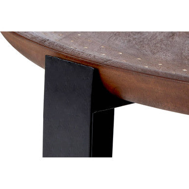 Brown Mango Wood Top Round Side Table with Black X Shape Metal Base | Templar