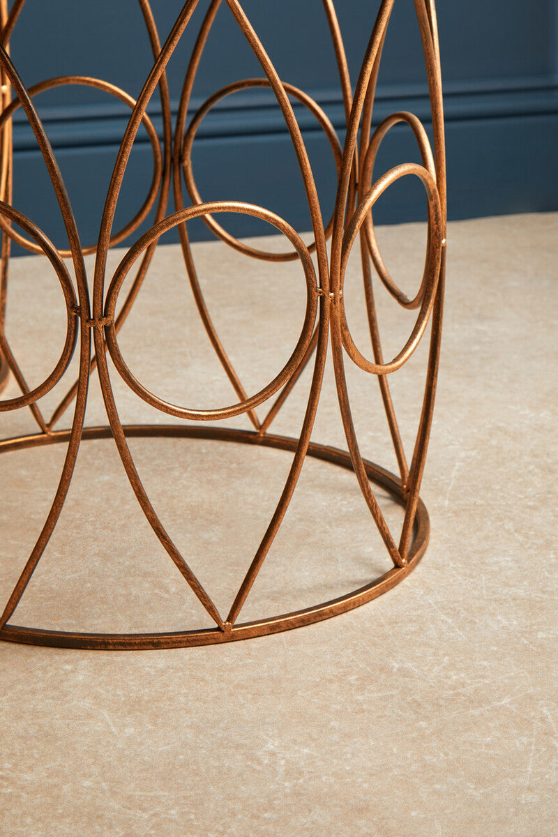 Set of 2 Antique Finish Frame Side Tables with Round Mirrored Top | Avantis