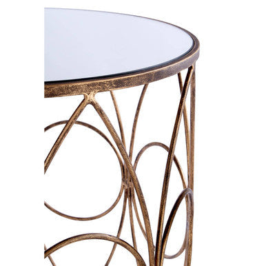 Set of 2 Antique Finish Frame Side Tables with Round Mirrored Top | Avantis