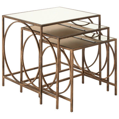 Mirrored Glass Top Nest of 3 Tables with Bronze Finish Metal Frame | Avantis