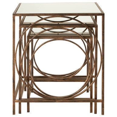 Mirrored Glass Top Nest of 3 Tables with Bronze Finish Metal Frame | Avantis