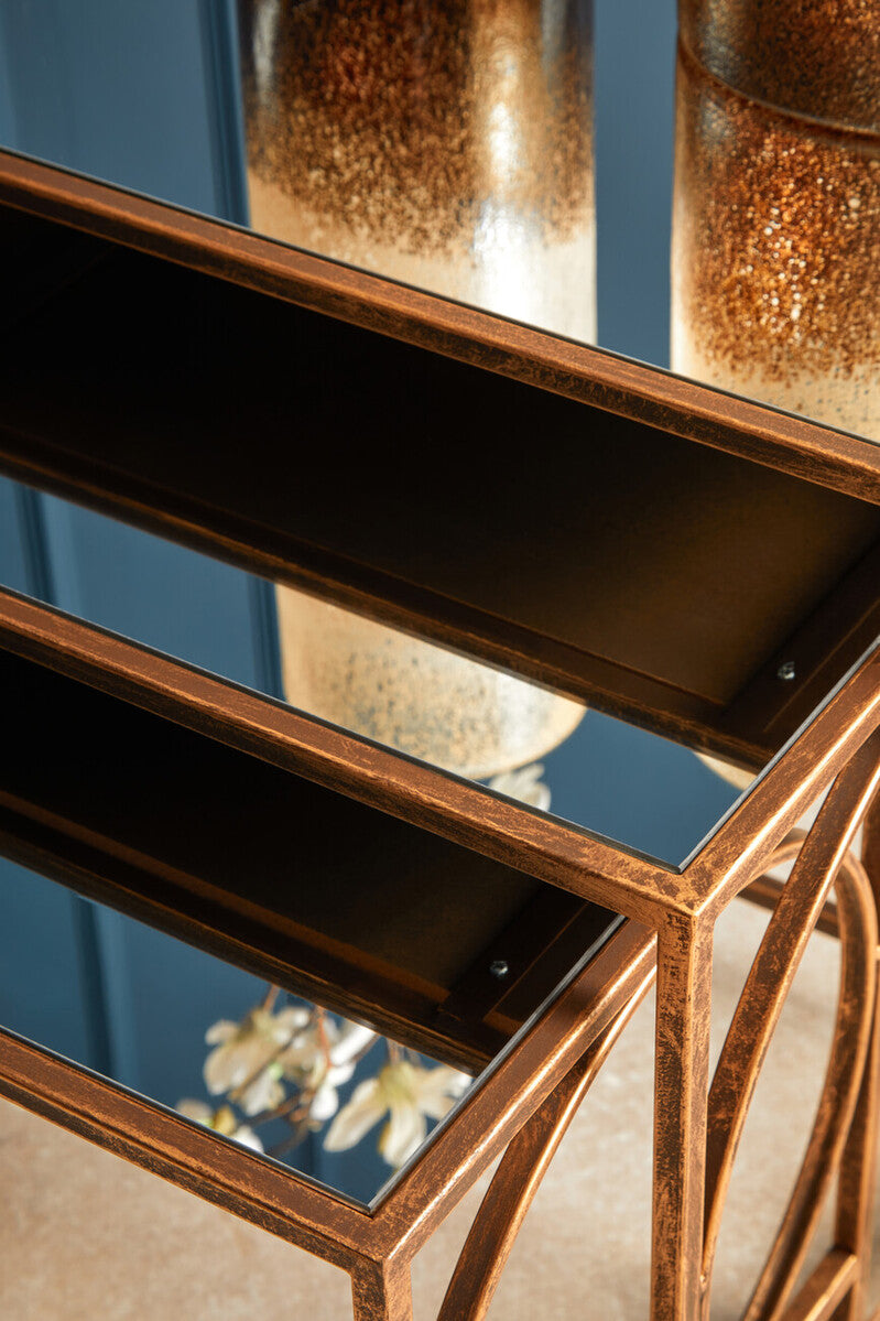 Mirrored Glass Top Nest of 3 Tables with Bronze Finish Metal Frame | Avantis