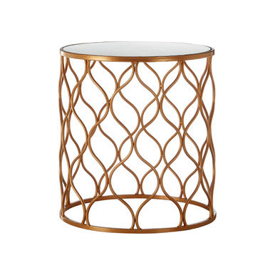 Set of 2 White Mirrored Top and Gold Copper Base Tables | Avantis