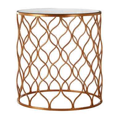 Set of 2 White Mirrored Top and Gold Copper Base Tables | Avantis