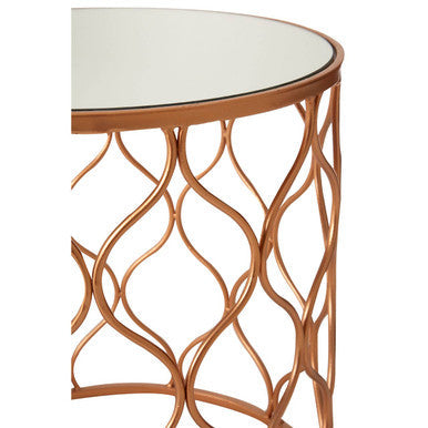 Set of 2 White Mirrored Top and Gold Copper Base Tables | Avantis