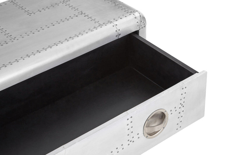 Silver Aluminium Plated Mango Wood Coffee Table with Sliding Storage Drawer | Avro