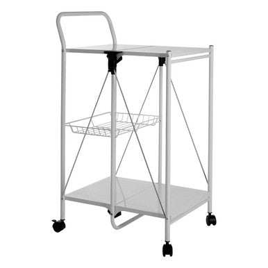 White Rectangular Folding Kitchen Trolley with Storage Basket | Harlow