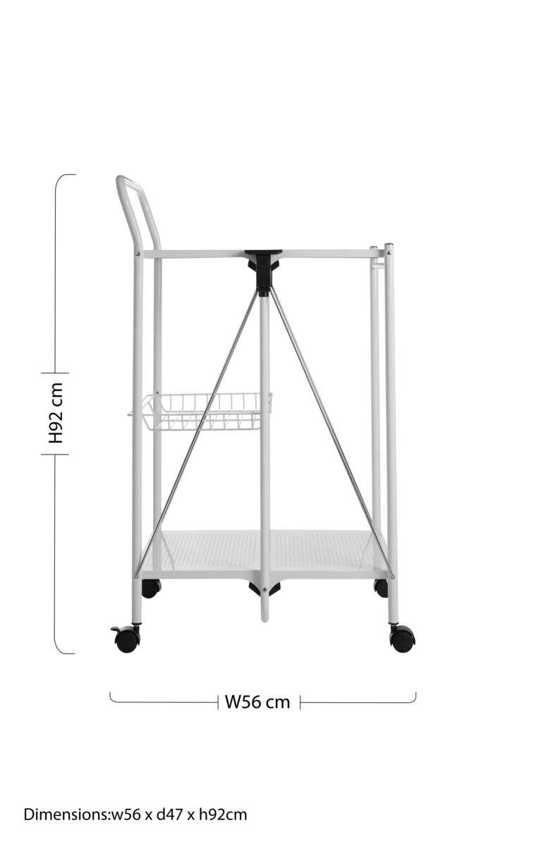 White Rectangular Folding Kitchen Trolley with Storage Basket | Harlow