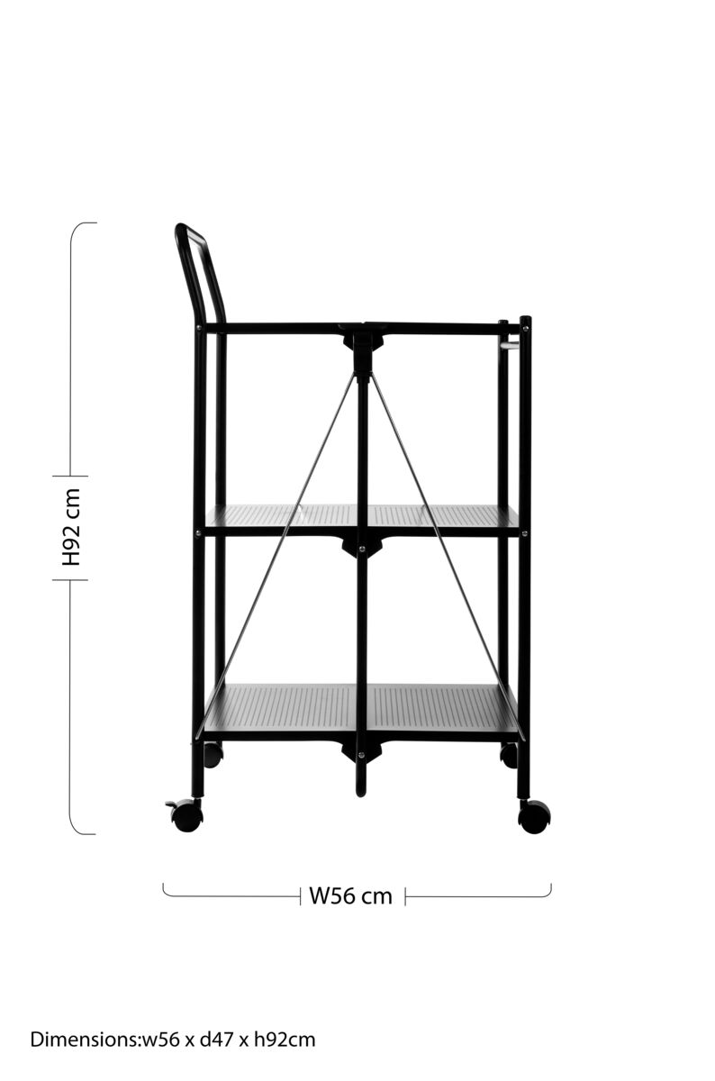 Black Rectangular Folding Kitchen Trolley with 3 Shelves | Harlow