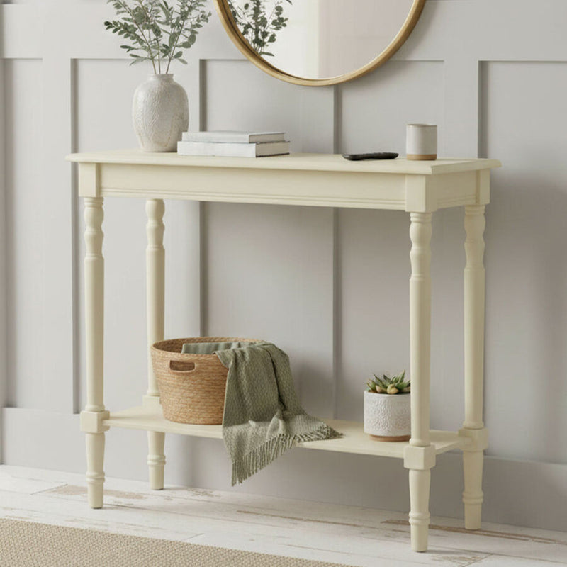 White Wooden Ivory Rectangular Console Table | Heritage