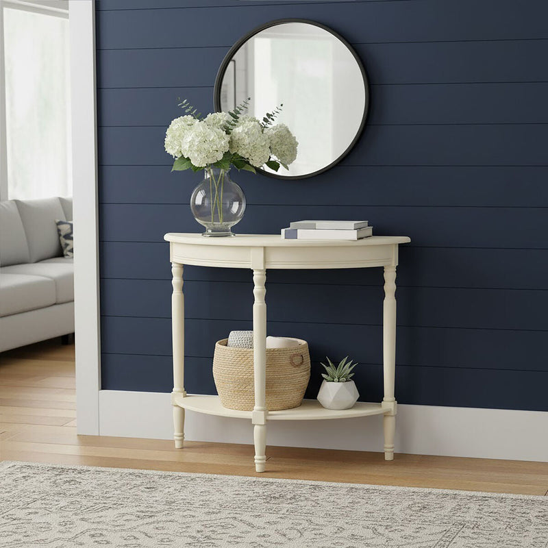 White Wooden Ivory Rounded Console Table | Heritage