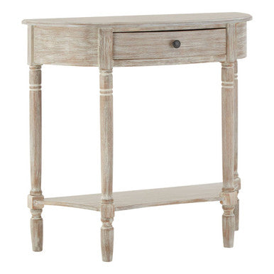 Natural Wash Half Moon Wooden Console Table with Storage Drawer | Heritage