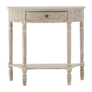 Natural Wash Half Moon Wooden Console Table with Storage Drawer | Heritage