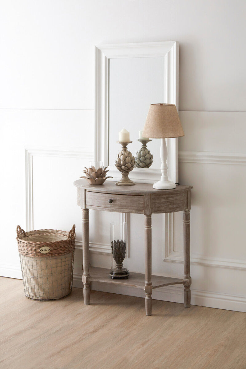 Natural Wash Half Moon Wooden Console Table with Storage Drawer | Heritage