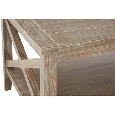 Natural Wooden Coffee Table with Open Lower Shelf and Cross Side Detail | Heritage