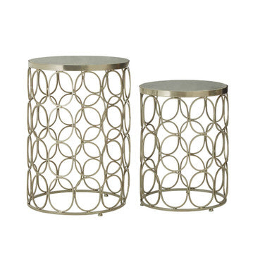 Set of 2 White Marble Top Side Tables with Gold Nickel Finish Metal Base | Templar