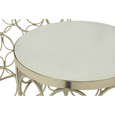 Set of 2 White Marble Top Side Tables with Gold Nickel Finish Metal Base | Templar