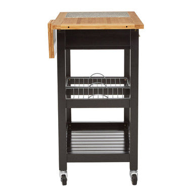 Black Kitchen Trolley with Granite Chopping Surface Glenn | Harlow