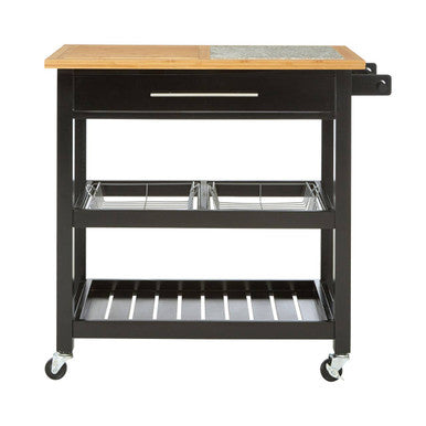 Black Kitchen Trolley with Granite Chopping Surface Glenn | Harlow