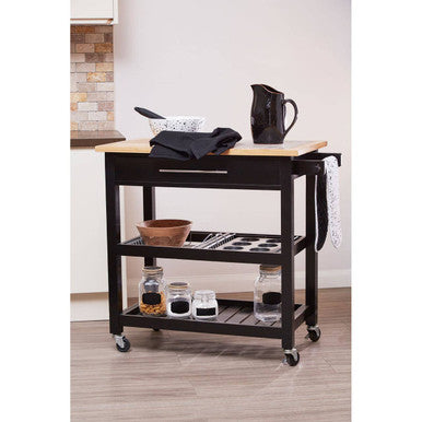Black Kitchen Trolley with Granite Chopping Surface Glenn | Harlow