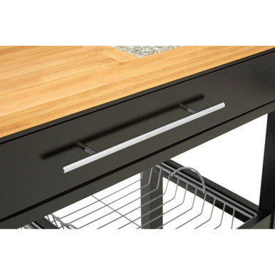 Black Kitchen Trolley with Granite Chopping Surface Glenn | Harlow
