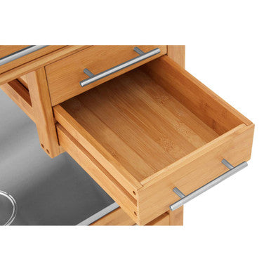 Natural Bamboo Four Drawer Kitchen Trolley with Stainless Steel Worktop | Harlow
