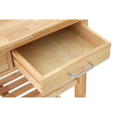 Brown Tropical Hevea Wood Kitchen Trolley with Storage Drawers Glenn | Harlow