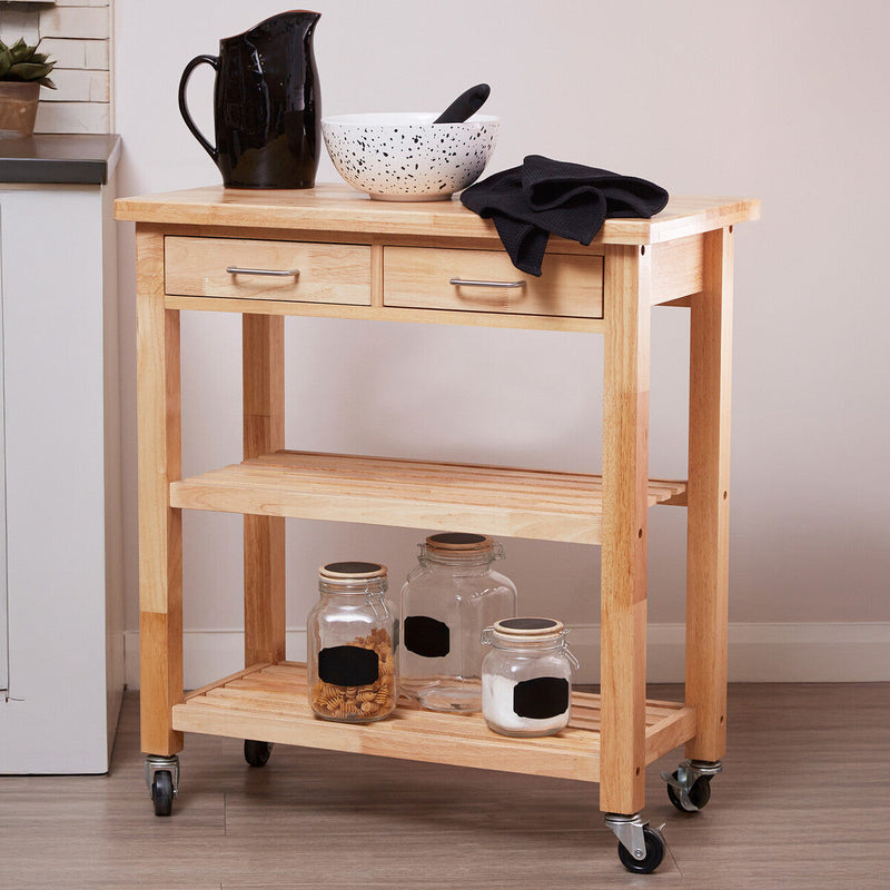 Brown Tropical Hevea Wood Kitchen Trolley with Storage Drawers Glenn | Harlow