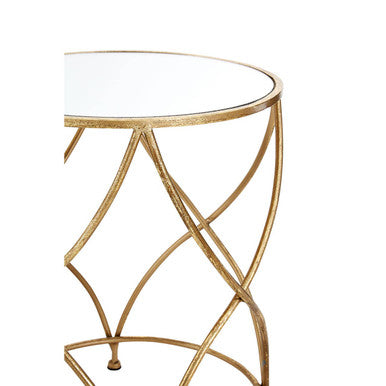 Round White Mirror Tops Nesting Side Tables with Gold Curved Metal Leg | Marcia