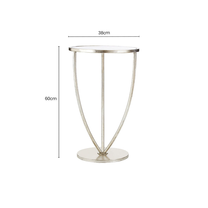 Mirrored Glass Top Side Table with Bowed Silver Metal Legs | Marcia