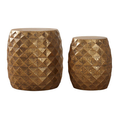 Set of 2 Antique Gold Textured Stools and Table | Reza