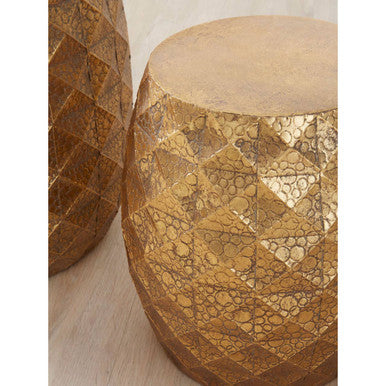 Set of 2 Antique Gold Textured Stools and Table | Reza