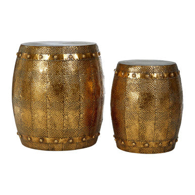 Gold Set of 2 Hammered Drum Stool and Table | Reza