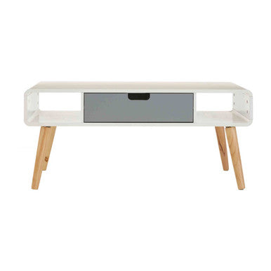 White and Natural Coffee Table with Drawer | Milo