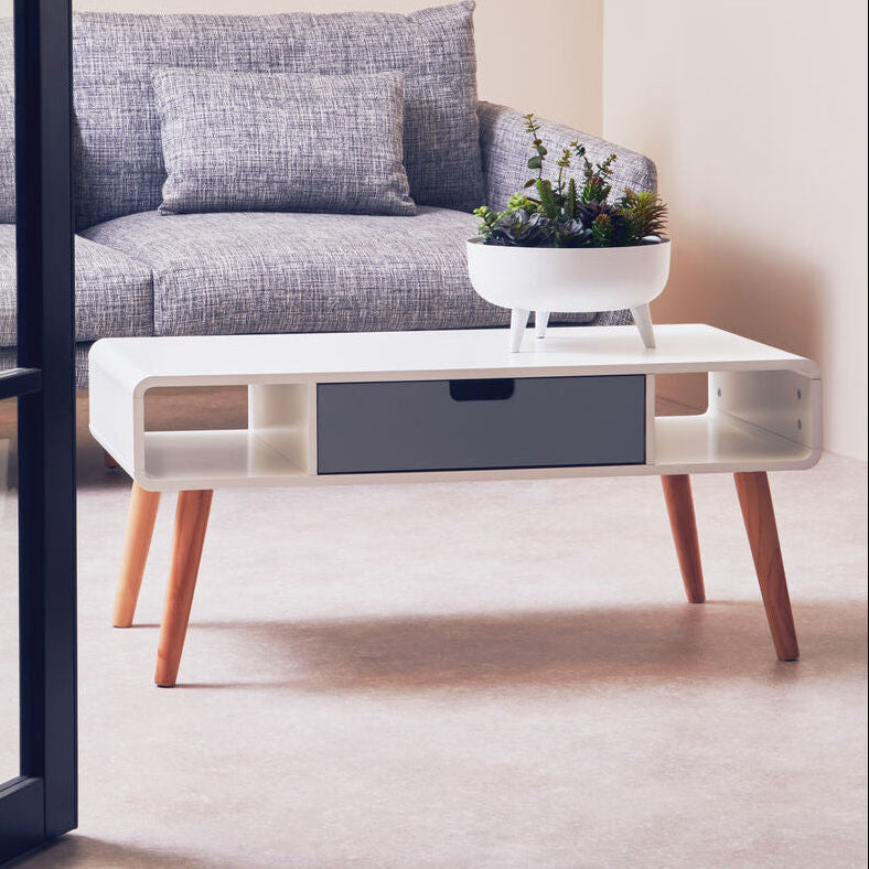 White and Natural Coffee Table with Drawer | Milo
