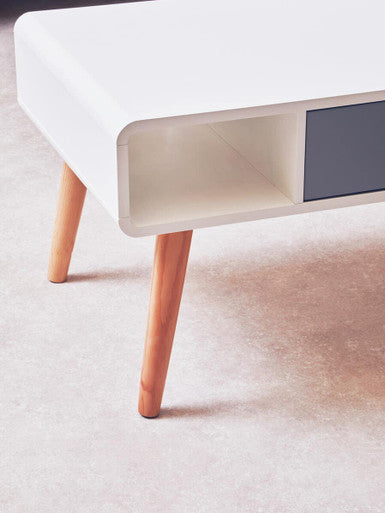 White and Natural Coffee Table with Drawer | Milo