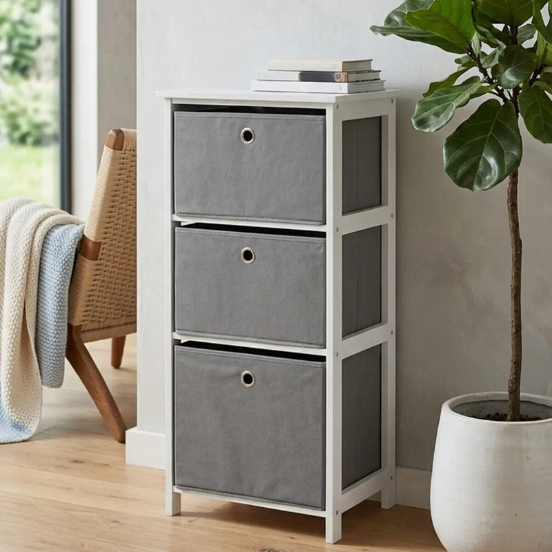3 Grey Fabric Drawers Cabinet | Lindo