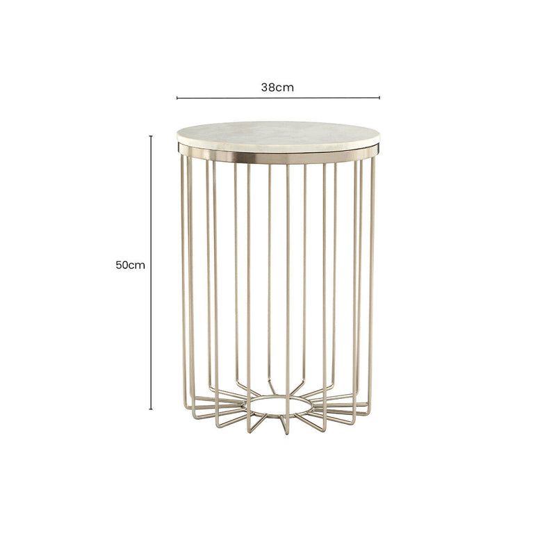 White Marble Top Side Table with Cage Design Iron Rod Base | Templar