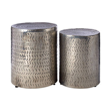 Set of 2 Antique Silver Nickel Finish Side Tables and Stools | Templar