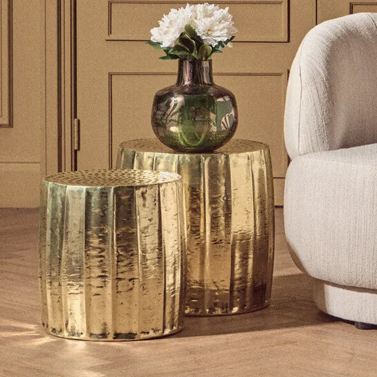 Gold Set of 2 Antique Brass Side Table and Stool | Templar