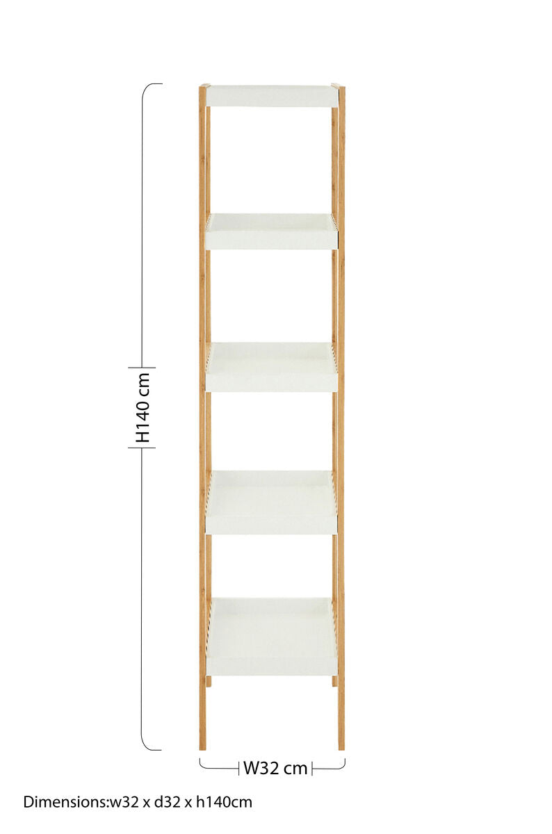 Five Tiered White and Natural Shelf Unit | Nostra
